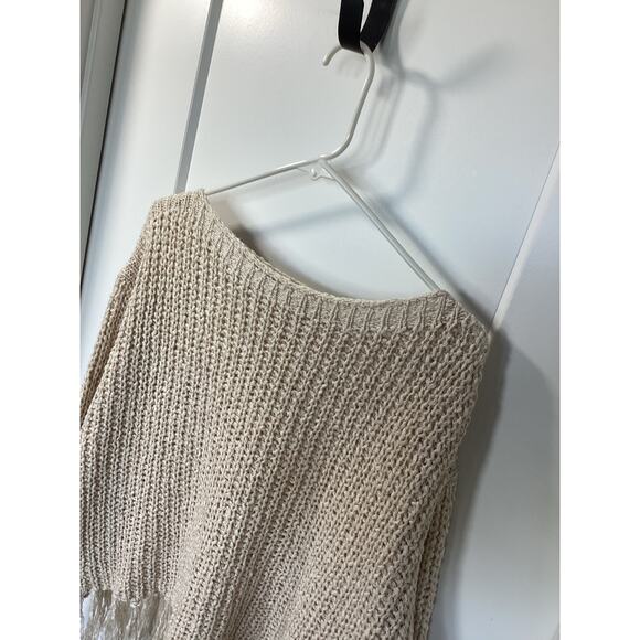 Altar'd State Women Boho Anabella Oversized Fringe Pullover Sweater Cream Medium - Picture 2 of 11